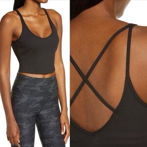 Vuori Black Ribbed Sports Bra Strappy